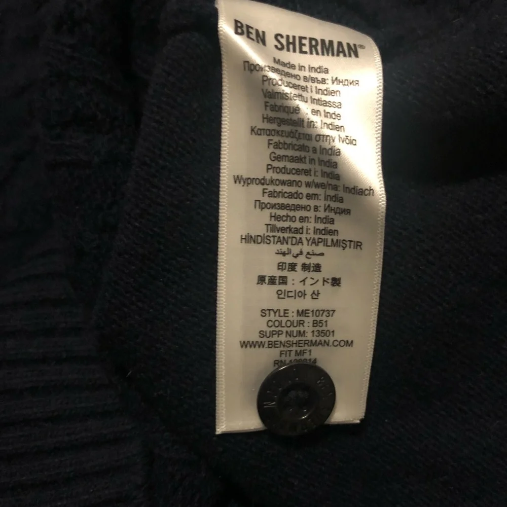Ben Sherman Sweater Pullover Shawl Collar Blue Lambswool Cable Knit Sz Small
